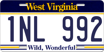 WV license plate 1NL992