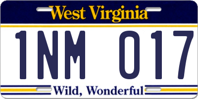 WV license plate 1NM017