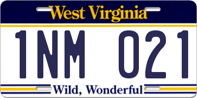 WV license plate 1NM021