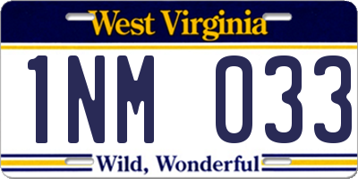 WV license plate 1NM033