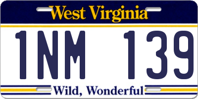WV license plate 1NM139