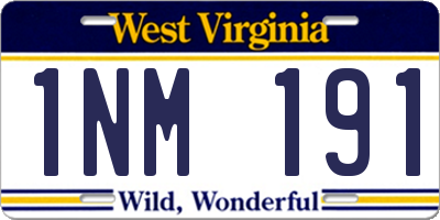 WV license plate 1NM191