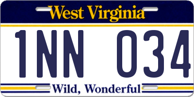 WV license plate 1NN034