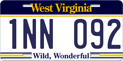 WV license plate 1NN092