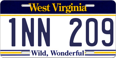WV license plate 1NN209