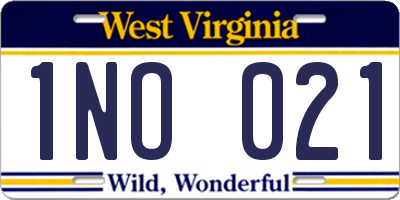 WV license plate 1NO021