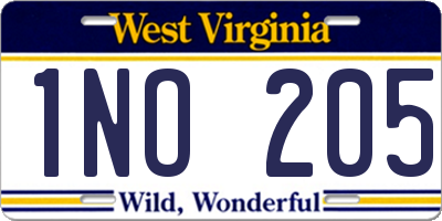WV license plate 1NO205