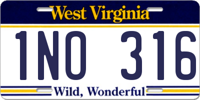 WV license plate 1NO316