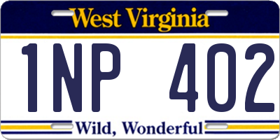 WV license plate 1NP402