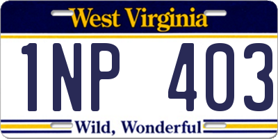 WV license plate 1NP403