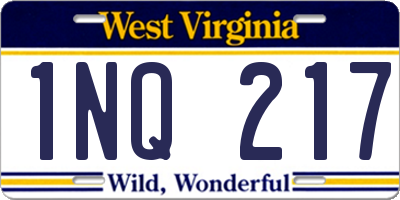 WV license plate 1NQ217