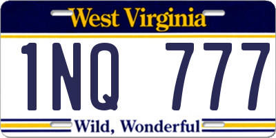 WV license plate 1NQ777