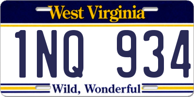 WV license plate 1NQ934