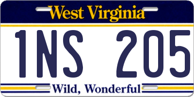 WV license plate 1NS205