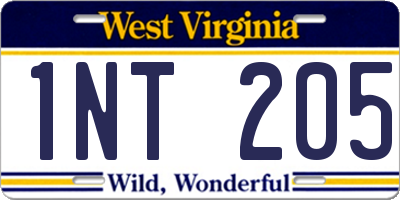 WV license plate 1NT205