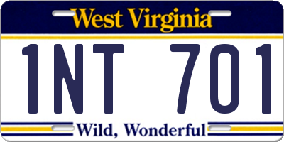 WV license plate 1NT701