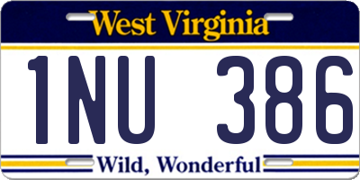 WV license plate 1NU386