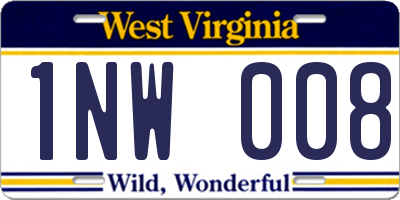 WV license plate 1NW008