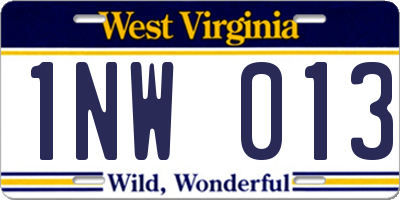 WV license plate 1NW013