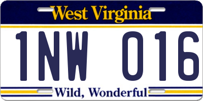 WV license plate 1NW016