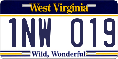 WV license plate 1NW019