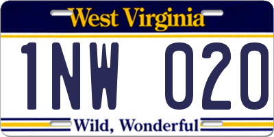 WV license plate 1NW020