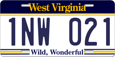 WV license plate 1NW021