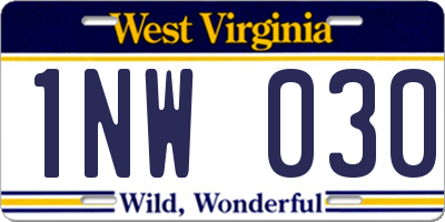 WV license plate 1NW030