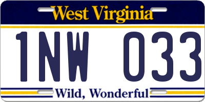 WV license plate 1NW033