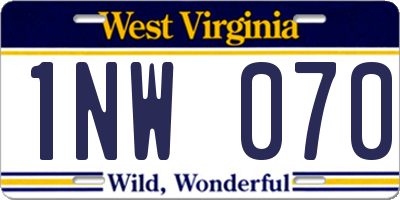 WV license plate 1NW070