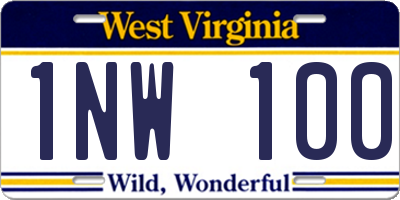 WV license plate 1NW100