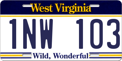 WV license plate 1NW103