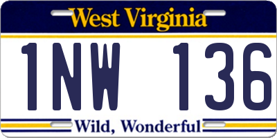 WV license plate 1NW136