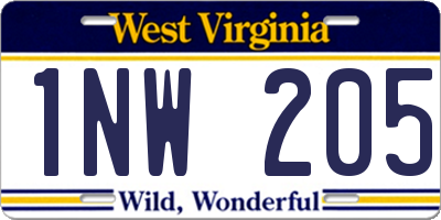 WV license plate 1NW205