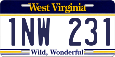 WV license plate 1NW231
