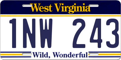 WV license plate 1NW243