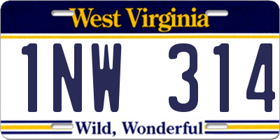WV license plate 1NW314