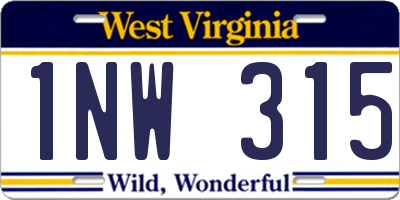 WV license plate 1NW315
