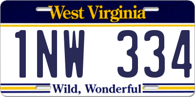 WV license plate 1NW334