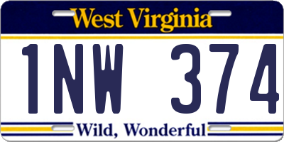 WV license plate 1NW374