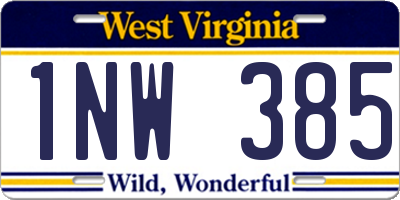 WV license plate 1NW385