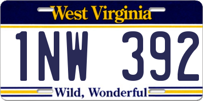 WV license plate 1NW392