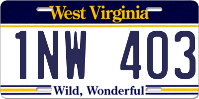 WV license plate 1NW403