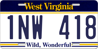 WV license plate 1NW418