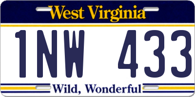 WV license plate 1NW433