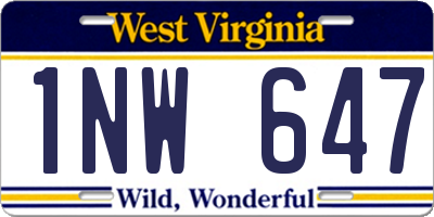 WV license plate 1NW647