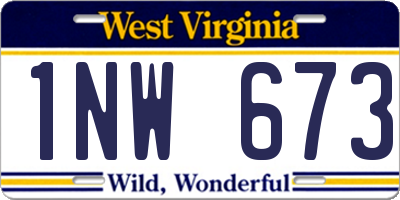 WV license plate 1NW673