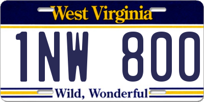 WV license plate 1NW800