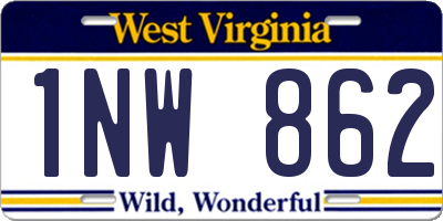 WV license plate 1NW862