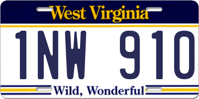 WV license plate 1NW910